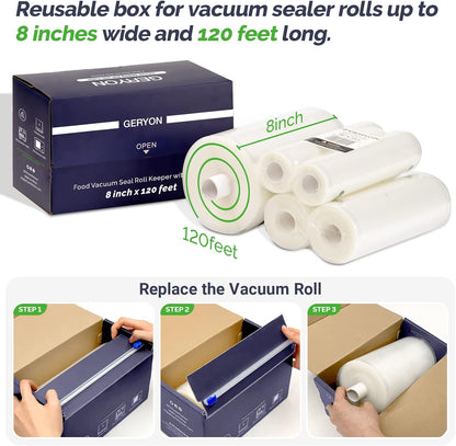 Vacuum Sealer Bags for Food, 8X120Ft Rolls with Slide Cutter for All Vacuum Sealer Machine, Bpa-Free, Safe for Food Storage, Meal Prep and Sous Vide