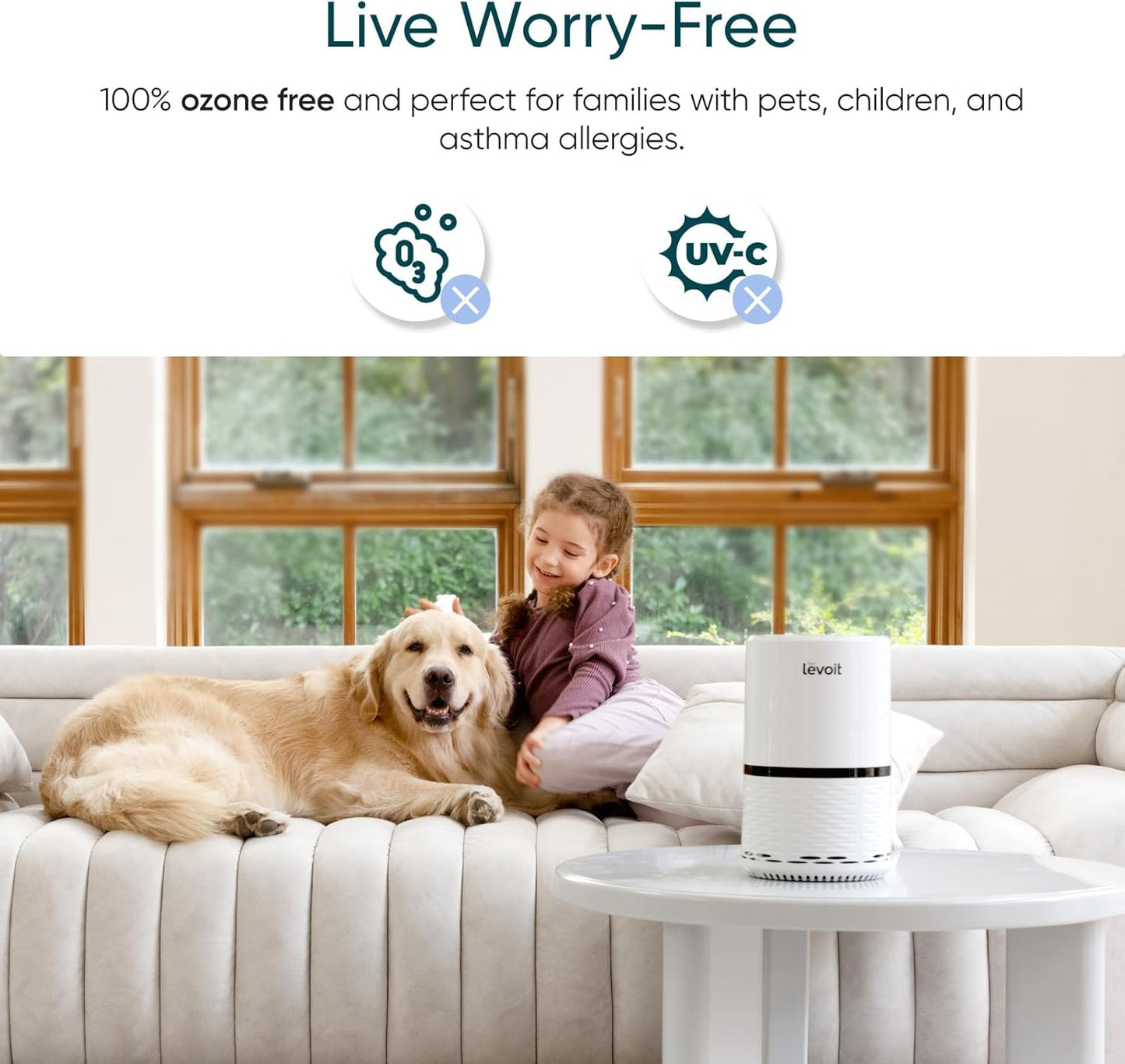 Air Purifier for Home, AHAM VERIFIDE, High-Efficiency Filter for Smoke, Dust, Pollen, and Odors in Bedroom, Office, or Nursery, Optional Night Light, Quiet Operation, LV-H132, White