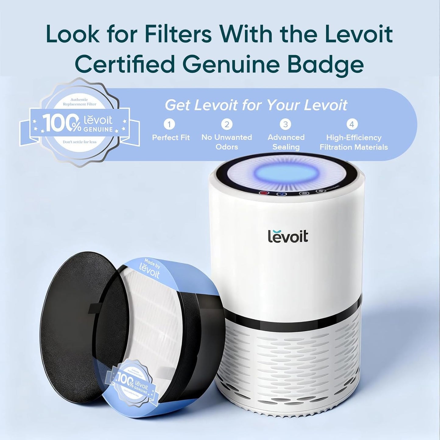 Air Purifier for Home, AHAM VERIFIDE, High-Efficiency Filter for Smoke, Dust, Pollen, and Odors in Bedroom, Office, or Nursery, Optional Night Light, Quiet Operation, LV-H132, White