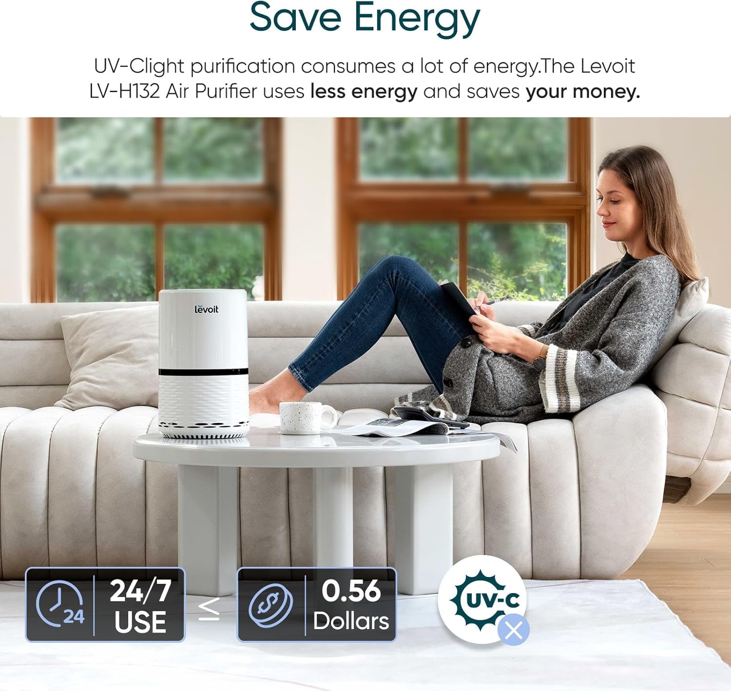 Air Purifier for Home, AHAM VERIFIDE, High-Efficiency Filter for Smoke, Dust, Pollen, and Odors in Bedroom, Office, or Nursery, Optional Night Light, Quiet Operation, LV-H132, White